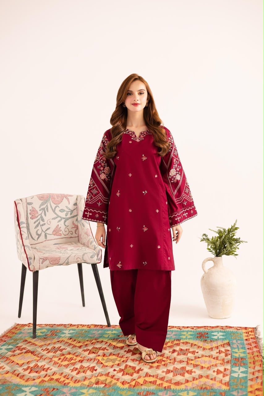 3-Piece Embroidered Dhanak Suit