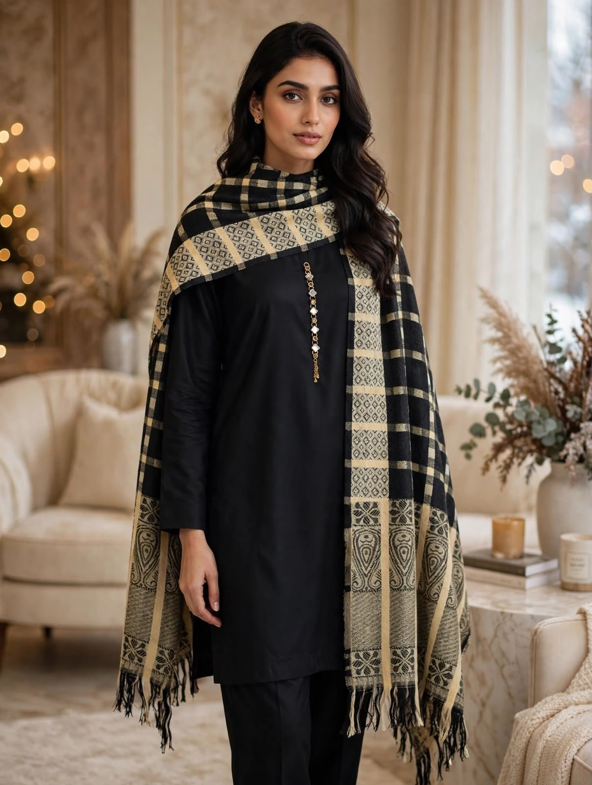 3PC Dhanak Suit - Acrylic Wool Shawl
