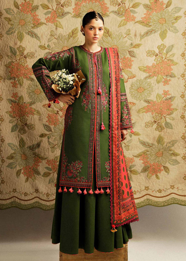 Embroidered Green Anarkali Dress with Tassel Detail