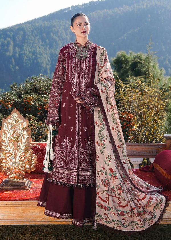 Embroidered Maroon Long Tunic with Floral Print Dupatta